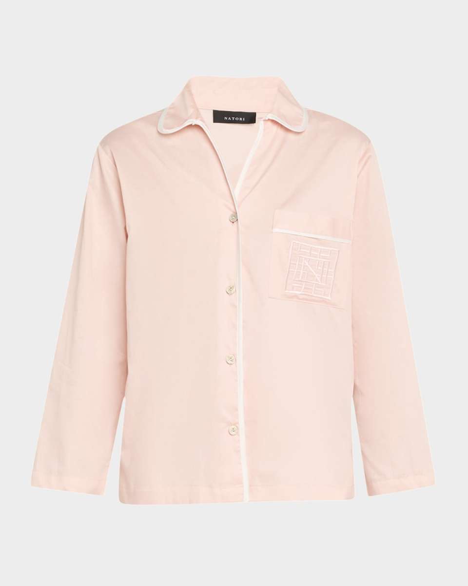 Embroidered Cotton Sateen Short Pajama Set